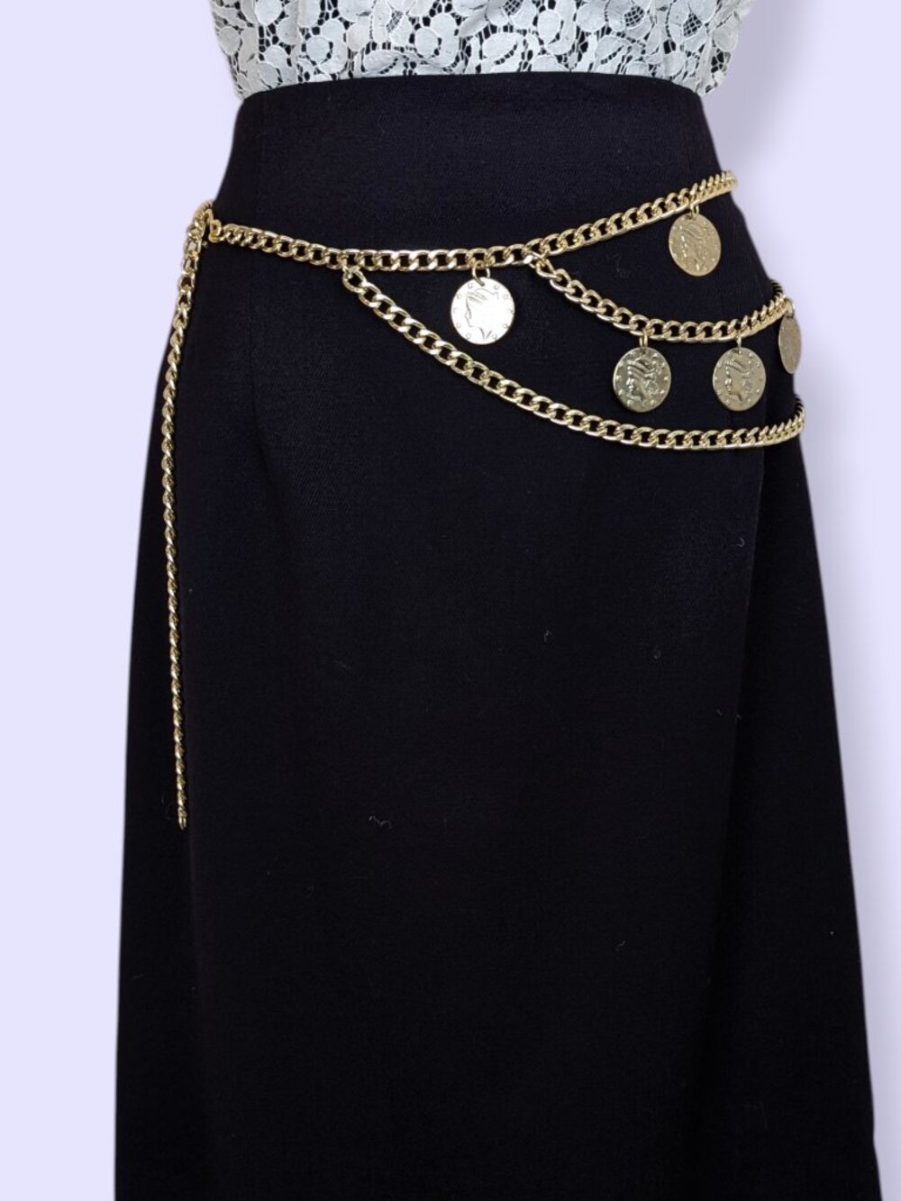 Gold Tone Adjustable Dangling "Coin" Belt
